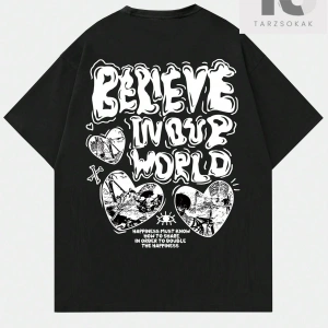 Erkek Sloganlı ve Karikatür Grafikli Tişört