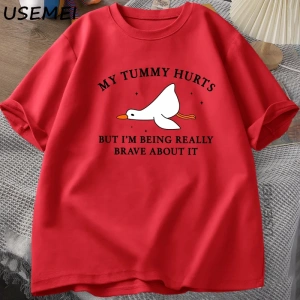 Erkek T-shirt Komik Karın Acıtıyor Ama Gerçekten Cesur Olmak Aptal Kaz TPamuk Komik G 2940