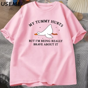 Erkek T-shirt Komik Karın Acıtıyor Ama Gerçekten Cesur Olmak Aptal Kaz TPamuk Komik G 2940