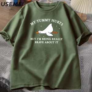 Erkek T-shirt Komik Karın Acıtıyor Ama Gerçekten Cesur Olmak Aptal Kaz TPamuk Komik G 2940