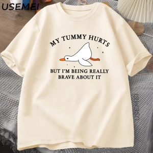Erkek T-shirt Komik Karın Acıtıyor Ama Gerçekten Cesur Olmak Aptal Kaz TPamuk Komik G 2940