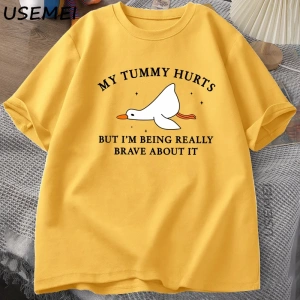 Erkek T-shirt Komik Karın Acıtıyor Ama Gerçekten Cesur Olmak Aptal Kaz TPamuk Komik G 2940