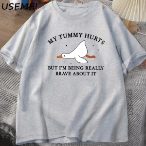 Erkek T-shirt Komik Karın Acıtıyor Ama Gerçekten Cesur Olmak Aptal Kaz TPamuk Komik G 2940