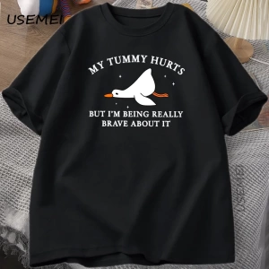 Erkek T-shirt Komik Karın Acıtıyor Ama Gerçekten Cesur Olmak Aptal Kaz TPamuk Komik G 2940