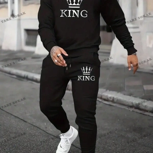 Erkek Taçlı ve Harfli Grafikli Kazak ve Eşofman Altı