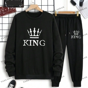 Erkek Taçlı ve Harfli Grafikli Kazak ve Eşofman Altı