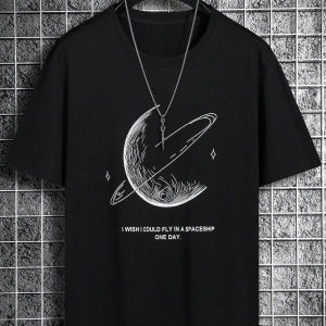 Erkek Tişörtleri Fit Crew Yaka Düşük Omuz Kısa Kollu Grafik Tişört Earth C