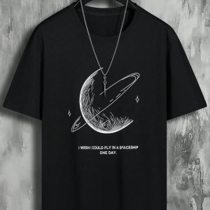 Erkek Tişörtleri Fit Crew Yaka Düşük Omuz Kısa Kollu Grafik Tişört Earth C