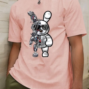 Erkek Tişörtleri Fit Crew Yaka Kısa Kollu Grafik Tişört Bunny Rahat Moda Erke