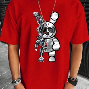Erkek Tişörtleri Fit Crew Yaka Kısa Kollu Grafik Tişört Bunny Rahat Moda Erke