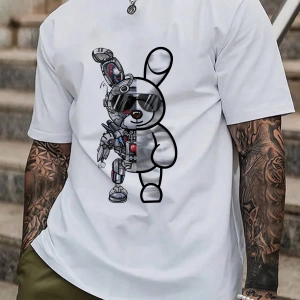 Erkek Tişörtleri Fit Crew Yaka Kısa Kollu Grafik Tişört Bunny Rahat Moda Erke