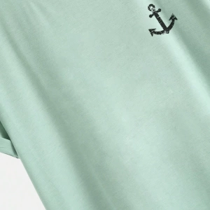 Erkek Tişörtleri Fit Crew Yaka Kısa Kollu Grafik Tişört Çapa Lacivert Rahat Y