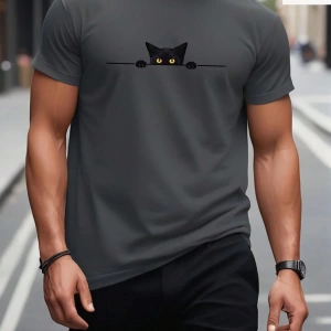 Erkek Tişörtleri Fit Crew Yaka Kısa Kollu Grafik Tişört Kedi Komik Rahat Yaz