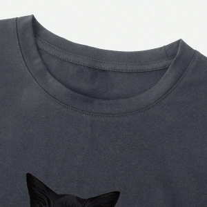 Erkek Tişörtleri Fit Crew Yaka Kısa Kollu Grafik Tişört Kedi Komik Rahat Yaz