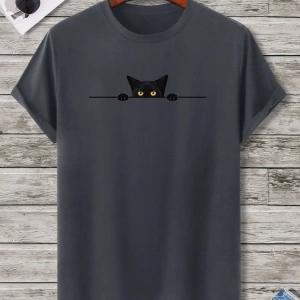 Erkek Tişörtleri Fit Crew Yaka Kısa Kollu Grafik Tişört Kedi Komik Rahat Yaz