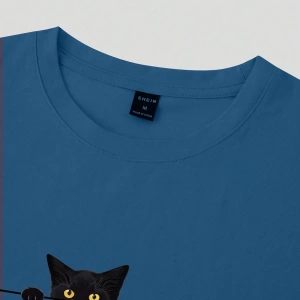 Erkek Tişörtleri Fit Crew Yaka Kısa Kollu Grafik Tişört Kedi Komik Rahat Yaz