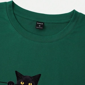 Erkek Tişörtleri Fit Crew Yaka Kısa Kollu Grafik Tişört Kedi Komik Rahat Yaz