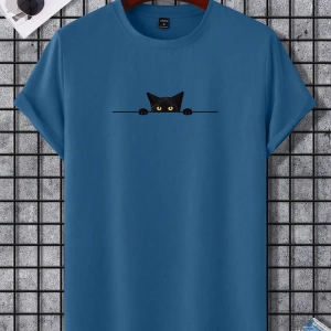Erkek Tişörtleri Fit Crew Yaka Kısa Kollu Grafik Tişört Kedi Komik Rahat Yaz