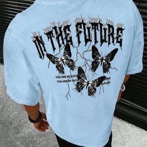 Erkek Tişörtleri Fit Crew Yaka Kısa Kollu Grafik Tişört Kelebek Sokak Yaz Poly