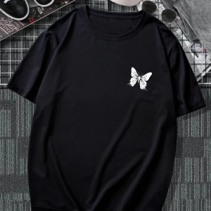 Erkek Tişörtleri Fit Crew Yaka Kısa Kollu Grafik Tişört Kelebek Sokak Yaz Poly