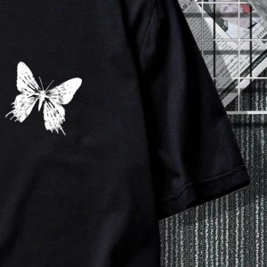 Erkek Tişörtleri Fit Crew Yaka Kısa Kollu Grafik Tişört Kelebek Sokak Yaz Poly