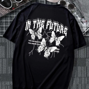 Erkek Tişörtleri Fit Crew Yaka Kısa Kollu Grafik Tişört Kelebek Sokak Yaz Poly