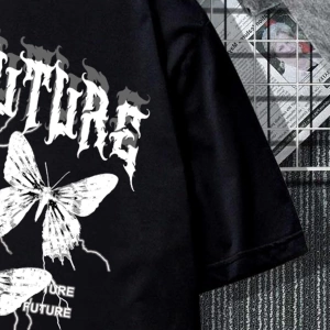 Erkek Tişörtleri Fit Crew Yaka Kısa Kollu Grafik Tişört Kelebek Sokak Yaz Poly