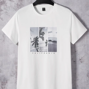 Erkek Tişörtleri Fit Crew Yaka Kısa Kollu Grafik Tişört Palmiye Ağacı Rahat Mo