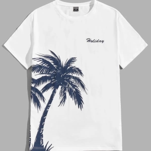 Erkek Tişörtleri Fit Crew Yaka Kısa Kollu Grafik Tişört Palmiye Ağacı Rahat Mo