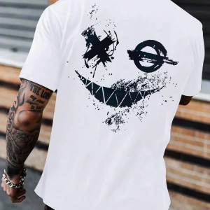 Erkek Tişörtleri Fit Crew Yaka Kısa Kollu Grafik Tişört Smile Face Rahat Yaz