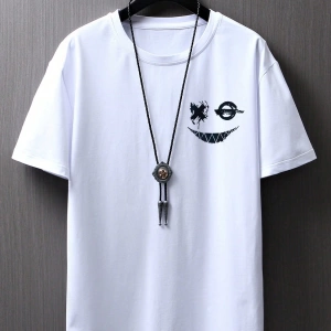 Erkek Tişörtleri Fit Crew Yaka Kısa Kollu Grafik Tişört Smile Face Rahat Yaz