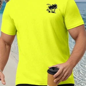 Erkek Tropikal Baskılı Tişört