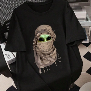 Erkek Uzaylı Baskılı Kısa Kollu Günlük Tişört