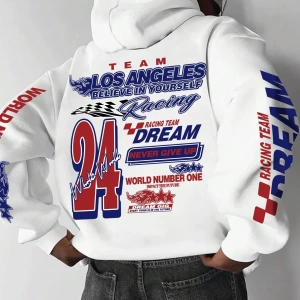 Erkek Yaratıcı Baskılı Mektup Rahat Spor Yolcu Çok Yönlü Uzun Kollu Kapşonlu Sweatshirt