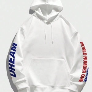 Erkek Yaratıcı Baskılı Mektup Rahat Spor Yolcu Çok Yönlü Uzun Kollu Kapşonlu Sweatshirt