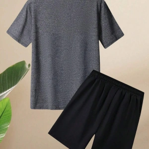 Erkek Yaz Kısa Kollu Tişört ve Şort Takımı Geometrik Desenli Baskılı