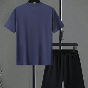 Erkek Yaz Kısa Kollu Tişört ve Şort Takımı Geometrik Desenli Baskılı