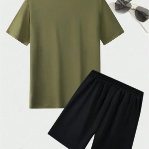 Erkek Yaz Kısa Kollu Tişört ve Şort Takımı Geometrik Desenli Baskılı