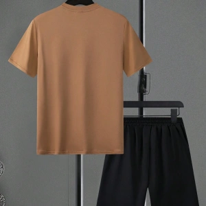 Erkek Yaz Kısa Kollu Tişört ve Şort Takımı Geometrik Desenli Baskılı