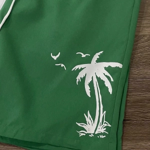 Erkek Yaz Plaj Takım Elbisesi: Dokuma Kumaş Kısa Kollu Yuvarlak Yaka Tişö