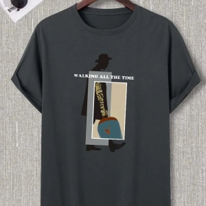 Erkek Yaz Slogan Baskılı Yuvarlak Yaka Kısa Kollu Günlük Tişört