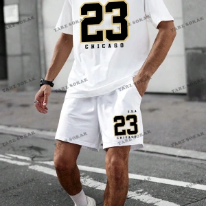 Erkek Yazılı Baskılı Kısa Kollu Tişört Ve Şort Takım