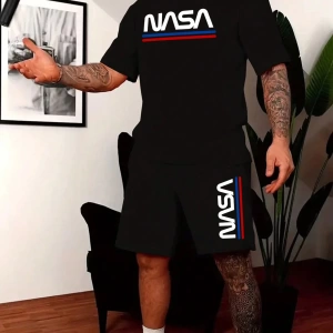 Erkek Yazlık Mektup Grafik Kısa Kollu Günlük Tişört Ve Lastikli Bel Şort Takı