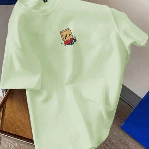 Erkek Yazlık Rahat Kısa Kollu Tişört Karikatür Baskılı