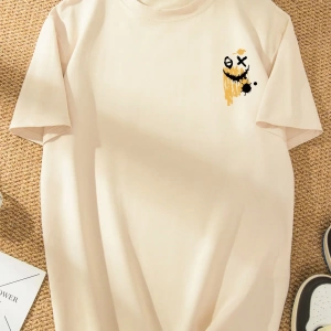 Erkek Yuvarlak Yaka Kısa Kollu Baskılı Minimalist Tişört, Günlük Giyim