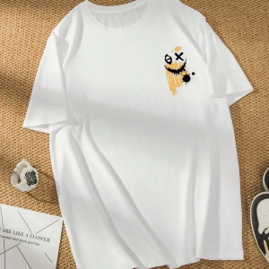 Erkek Yuvarlak Yaka Kısa Kollu Baskılı Minimalist Tişört, Günlük Giyim