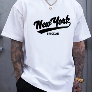 Erkek Yuvarlak Yaka Kısa Kollu Moda Harf Baskılı Günlük Tişört