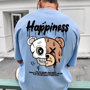 Erkek Yuvarlak Yaka Mektup Baskılı Kısa Kollu Rahat Bol Tank Top