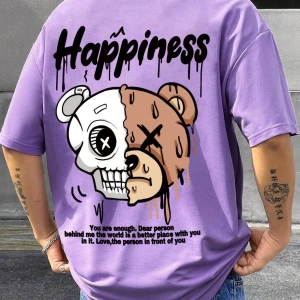 Erkek Yuvarlak Yaka Mektup Baskılı Kısa Kollu Rahat Bol Tank Top