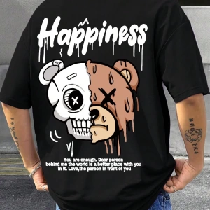 Erkek Yuvarlak Yaka Mektup Baskılı Kısa Kollu Rahat Bol Tank Top
